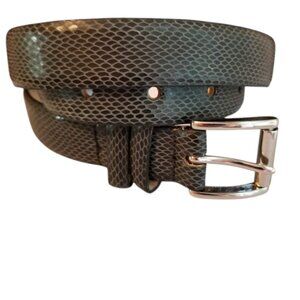 Cipriani Italian Calfskin Leather Gray Belt Women's Sz Large Snake Print Dressy